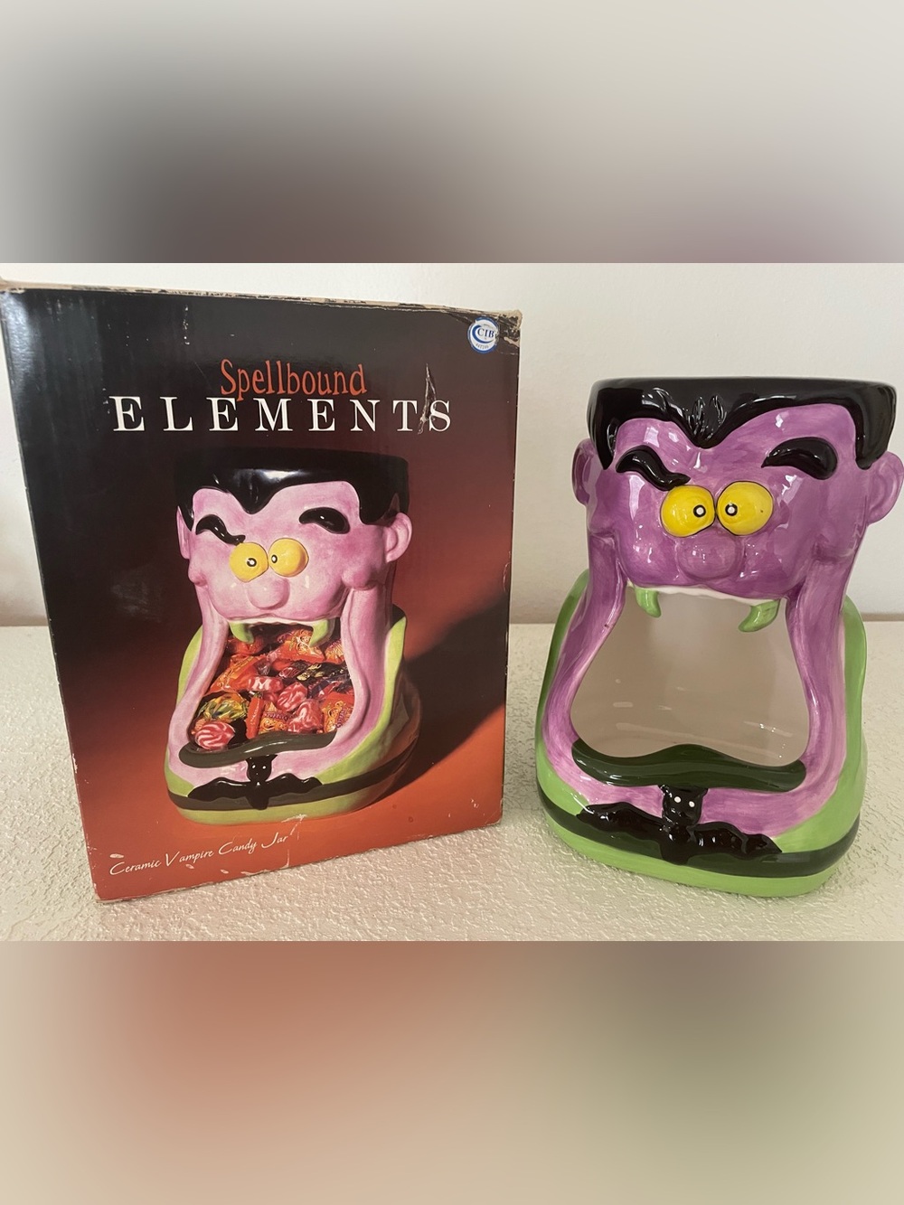 Hallmark Spellbound Elements Ceramic Vampire Candy Jar Original Box Vintage 1996